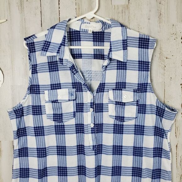 Eden and Olivia Plaid Button Down Tank Top Blue White Size XL - Picture 2 of 10